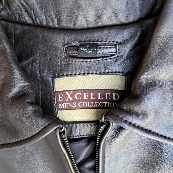 %Vintage Excelled Bomber Jacket Men Chocolate Brown Leather Size Large - Picture 5 of 8